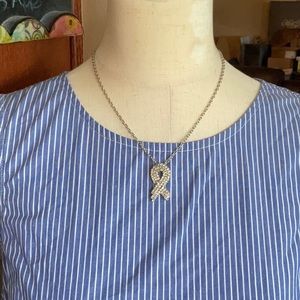 Rue 21 Silver Tone Clear Stone Ribbon Necklace, NWT
